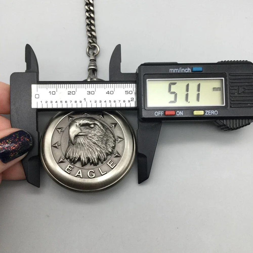 Majesti Bald Eagle Pocket Watch Men 51mm Silver Tone Full Hunter New Battery